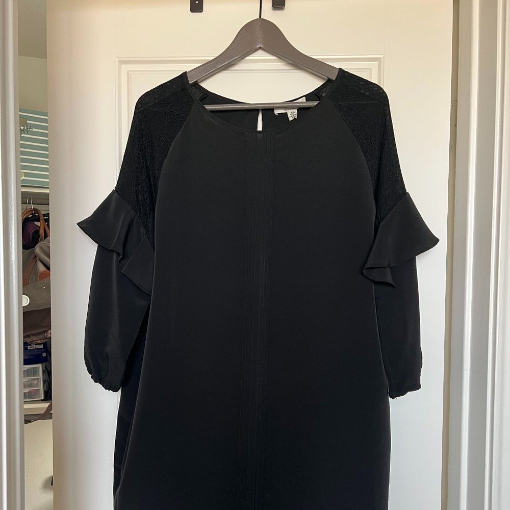 Halston Sheath Black Dress with Eyelash Detail New